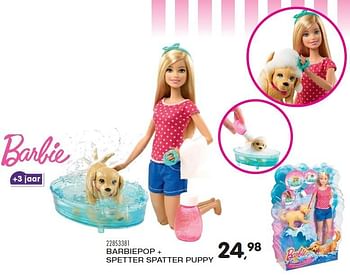Aanbiedingen Barbiepop + spetter spatter puppy - Mattel - Geldig van 15/03/2016 tot 19/04/2016 bij Supra Bazar