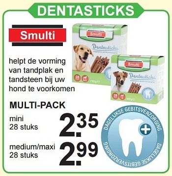Aanbiedingen Dentasticks multi-pack - Smulti - Geldig van 14/03/2016 tot 03/04/2016 bij Van Cranenbroek