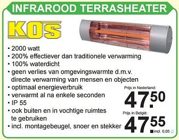 Aanbiedingen Kos infrarood terrasheater - Kos - Geldig van 14/03/2016 tot 03/04/2016 bij Van Cranenbroek