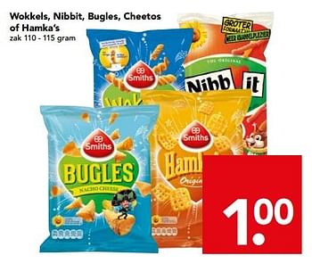 Aanbiedingen Wokkels, nibbit, bugles, cheetos of hamka`s - Smiths - Geldig van 13/03/2016 tot 19/03/2016 bij Deen Supermarkten