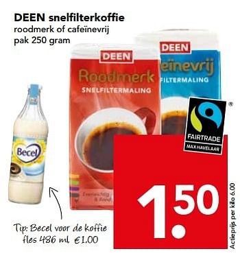 Aanbiedingen Deen snelfilterkoffie roodmerk of cafeïnevrij - Huismerk deen supermarkt - Geldig van 13/03/2016 tot 19/03/2016 bij Deen Supermarkten