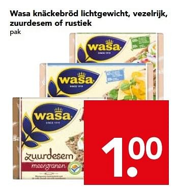 Aanbiedingen Wasa knäckebröd lichtgewicht, vezelrijk, zuurdesem of rustiek - Wasa - Geldig van 13/03/2016 tot 19/03/2016 bij Deen Supermarkten