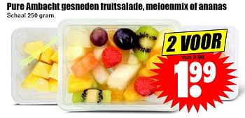 Aanbiedingen Pure ambacht gesneden fruitsalade, meloenmix of ananas - Huismerk - Dirk - Geldig van 13/03/2016 tot 19/03/2016 bij Lekker Doen
