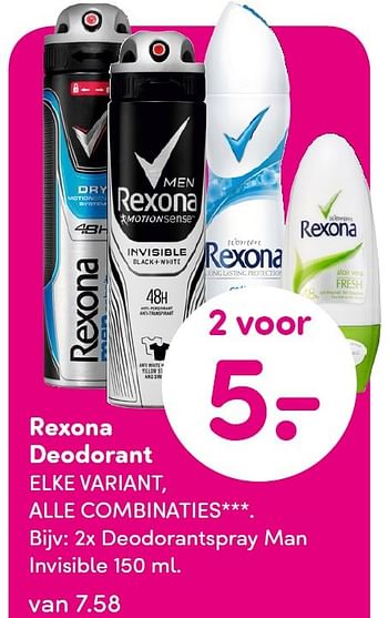 Aanbiedingen Rexona deodorant 2x deodorantspray man invisible - Rexona - Geldig van 07/03/2016 tot 20/03/2016 bij da