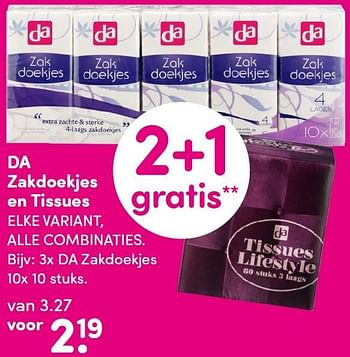 Aanbiedingen Da zakdoekjes en tissues - Huismerk - da - Geldig van 07/03/2016 tot 20/03/2016 bij da