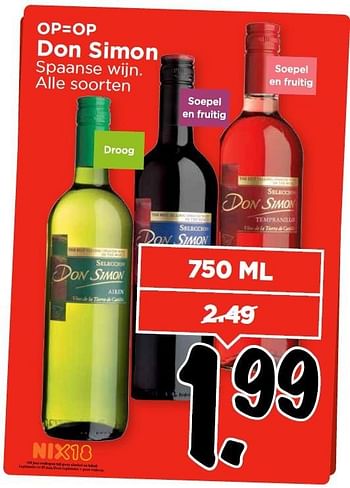 Aanbiedingen Don simon spaanse wijn. - Witte wijnen - Geldig van 13/03/2016 tot 19/03/2016 bij Vomar