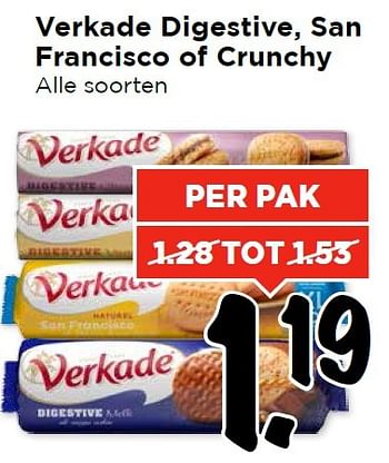 Aanbiedingen Verkade digestive, san francisco of crunchy - Verkade - Geldig van 13/03/2016 tot 19/03/2016 bij Vomar