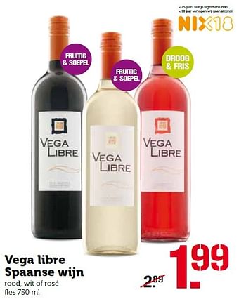 Aanbiedingen Vega libre spaanse wijn - Rode wijnen - Geldig van 14/03/2016 tot 20/03/2016 bij Coop