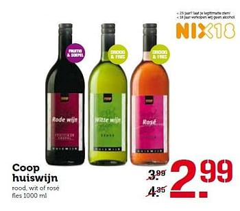 Aanbiedingen Coop huiswijn rood, wit of rosé - Rode wijnen - Geldig van 14/03/2016 tot 20/03/2016 bij Coop