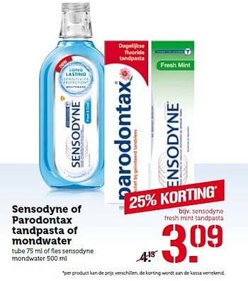 Aanbiedingen Sensodyne of parodontax tandpasta of mondwater - Parodontax - Geldig van 14/03/2016 tot 20/03/2016 bij Coop