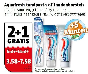 Aanbiedingen Aquafresh tandpasta of tandenborstels - Aquafresh - Geldig van 14/03/2016 tot 20/03/2016 bij Poiesz