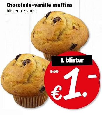 Aanbiedingen Chocolade-vanille muffins - Huismerk Poiesz - Geldig van 14/03/2016 tot 20/03/2016 bij Poiesz