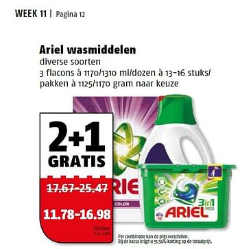Aanbiedingen Ariel wasmiddelen - Ariel - Geldig van 14/03/2016 tot 20/03/2016 bij Poiesz