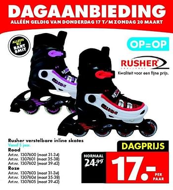 Aanbiedingen Rusher verstelbare inline skates - Rusher - Geldig van 12/03/2016 tot 27/03/2016 bij Bart Smit