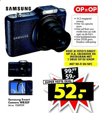 Aanbiedingen Samsung smart camera wb50f - Samsung - Geldig van 12/03/2016 tot 27/03/2016 bij Bart Smit