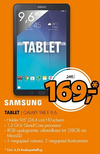Aanbiedingen Samsung tablet galaxy tab e 9.6 - Samsung - Geldig van 14/03/2016 tot 20/03/2016 bij Expert