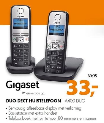 Aanbiedingen Gigaset duo dect huistelefoon a400 duo - Gigaset - Geldig van 14/03/2016 tot 20/03/2016 bij Expert
