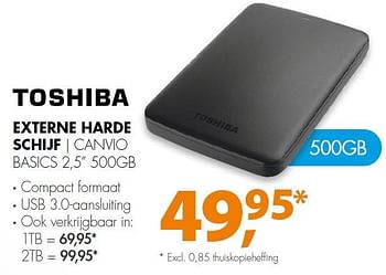 Aanbiedingen Toshiba externe harde schijf canvio basics 2,5 500gb - Toshiba - Geldig van 14/03/2016 tot 20/03/2016 bij Expert