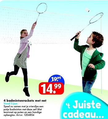 Aanbiedingen 4 badmintonrackets met net - Huismerk - Bart Smit - Geldig van 19/03/2016 tot 03/04/2016 bij Bart Smit