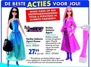 Aanbiedingen Barbie geheim agent renee - Mattel - Geldig van 19/03/2016 tot 03/04/2016 bij Bart Smit