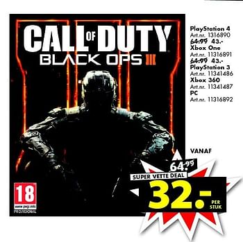 Aanbiedingen Playstation 4 call of duty black ops lll - Ubisoft - Geldig van 19/03/2016 tot 03/04/2016 bij Bart Smit