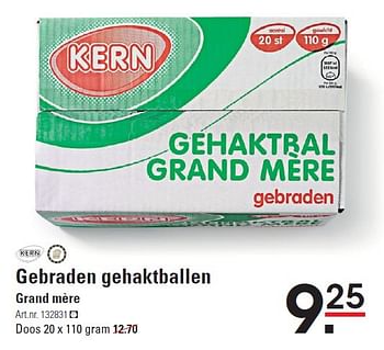 Aanbiedingen Gebraden gehaktballen grand mère - Kern - Geldig van 10/03/2016 tot 28/03/2016 bij Sligro