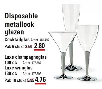 Aanbiedingen Disposable metallook glazen cocktailglas - Huismerk - Sligro - Geldig van 10/03/2016 tot 28/03/2016 bij Sligro