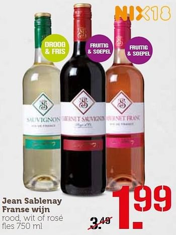 Aanbiedingen Jean sablenay franse wijn rood, wit of rosé - Rosé wijnen - Geldig van 21/03/2016 tot 28/03/2016 bij Coop