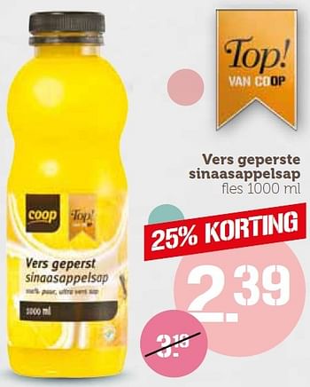 Aanbiedingen Vers geperste sinaasappelsap - Huismerk - Coop - Geldig van 21/03/2016 tot 28/03/2016 bij Coop