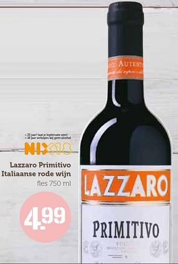 Aanbiedingen Lazzaro primitivo italiaanse rode wijn - Rode wijnen - Geldig van 21/03/2016 tot 28/03/2016 bij Coop