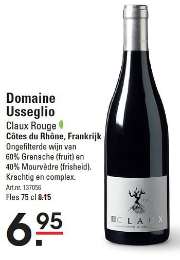Aanbiedingen Domaine usseglio claux rouge côtes du rhône, frankrijk - Rode wijnen - Geldig van 10/03/2016 tot 28/03/2016 bij Sligro