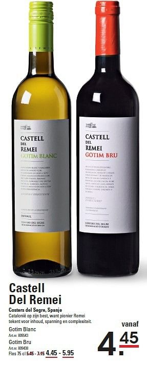 Aanbiedingen Castell del remei - Rode wijnen - Geldig van 10/03/2016 tot 28/03/2016 bij Sligro