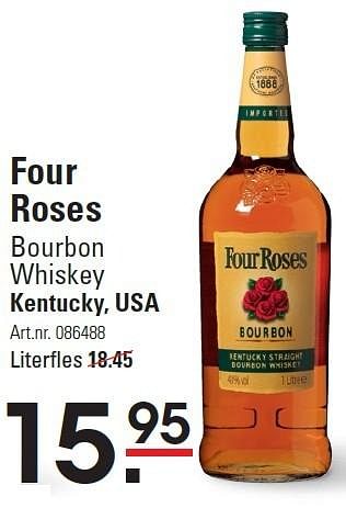 Aanbiedingen Four roses bourbon whiskey kentucky, usa - Four Roses - Geldig van 10/03/2016 tot 28/03/2016 bij Sligro