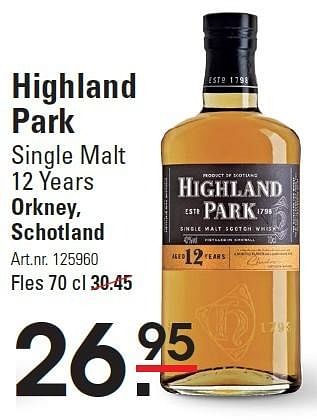 Aanbiedingen Highland park single malt 12 years orkney, schotland - Highland Park - Geldig van 10/03/2016 tot 28/03/2016 bij Sligro