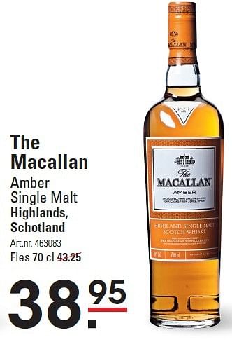 Aanbiedingen The macallan amber single malt highlands, schotland - The Macallan - Geldig van 10/03/2016 tot 28/03/2016 bij Sligro
