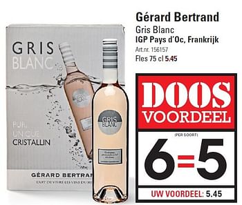 Aanbiedingen Gérard bertrand gris blanc igp pays d`oc, frankrijk - Rosé wijnen - Geldig van 10/03/2016 tot 28/03/2016 bij Sligro