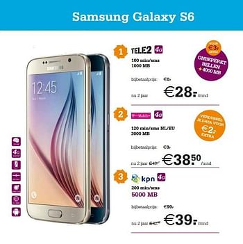 Aanbiedingen Samsung galaxy s6 - Samsung - Geldig van 16/03/2016 tot 31/03/2016 bij Telecombinatie