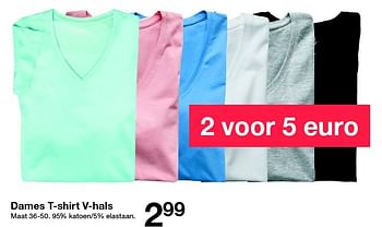 Aanbiedingen Dames t-shirt v-hals - Huismerk - Zeeman  - Geldig van 26/03/2016 tot 09/04/2016 bij Zeeman
