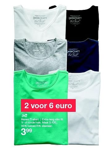 Aanbiedingen Heren t-shirt - Huismerk - Zeeman  - Geldig van 26/03/2016 tot 09/04/2016 bij Zeeman