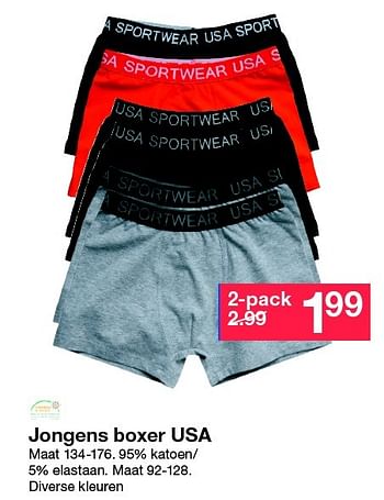 Aanbiedingen Jongens boxer usa - Huismerk - Zeeman  - Geldig van 26/03/2016 tot 09/04/2016 bij Zeeman