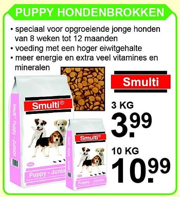 Aanbiedingen Puppy hondenbrokken - Smulti - Geldig van 28/03/2016 tot 17/04/2016 bij Van Cranenbroek
