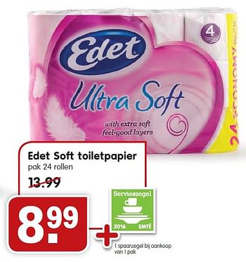 Aanbiedingen Edet soft toiletpapier - Edet - Geldig van 27/03/2016 tot 02/04/2016 bij Em-té