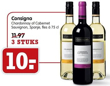 Aanbiedingen Consigna chardonnay of cabernet sauvignon - Witte wijnen - Geldig van 27/03/2016 tot 02/04/2016 bij Em-té