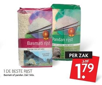 Aanbiedingen 1 de beste rijst basmati of pandan - 1 de beste - Geldig van 27/03/2016 tot 02/04/2016 bij Deka Markt