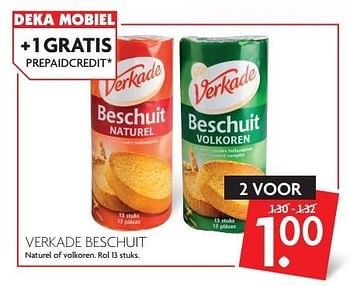 Aanbiedingen Verkade beschuit naturel of volkoren - Verkade - Geldig van 27/03/2016 tot 02/04/2016 bij Deka Markt
