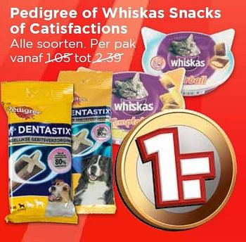 Aanbiedingen Pedigree of whiskas snacks of catisfactions - Pedigree - Geldig van 27/03/2016 tot 02/04/2016 bij Vomar