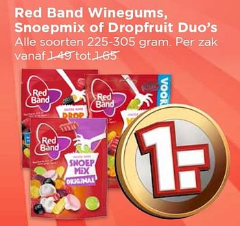 Aanbiedingen Red band winegums, snoepmix of dropfruit duo`s - Red band - Geldig van 27/03/2016 tot 02/04/2016 bij Vomar