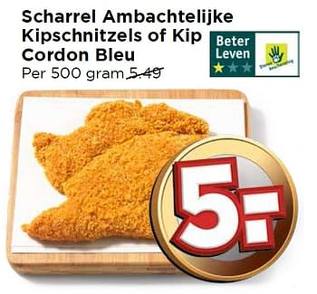 Aanbiedingen Scharrel ambachtelijke kipschnitzels of kip cordon bleu - Huismerk Vomar - Geldig van 27/03/2016 tot 02/04/2016 bij Vomar