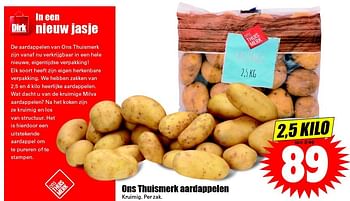 Aanbiedingen Ons thuismerk aardappelen - Huismerk - Dirk - Geldig van 27/03/2016 tot 02/04/2016 bij Lekker Doen