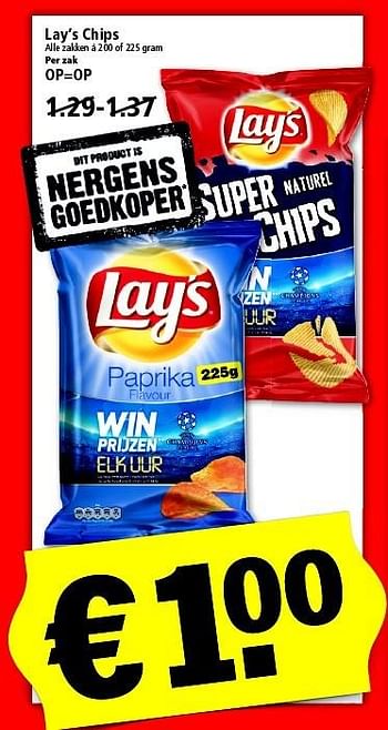 Aanbiedingen Lay`s chips - Lay's - Geldig van 27/03/2016 tot 02/04/2016 bij Plus